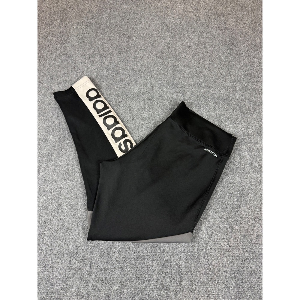 Adidas Aeroready Colorblock Leggings Black Grey White Wordmark Tights Womens M